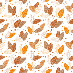 Vector seamless pattern with almonds. Vegan food illustration.