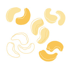 Set of cashew nuts on white background. Hand drawn vector illustration.	