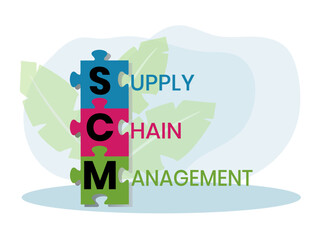 SCM - Supply Chain Management acronym. business concept background. Vector illustration for website banner, marketing materials, business presentation, online advertising