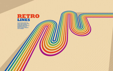 Retro lines vector abstract background, 3D dimensional perspective vintage graphic design art poster, wallpaper in a style of seventieth.