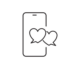 love chat icon, couple hearts as phone message, communication lovers, thin line symbol on white background