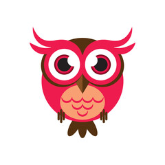 Pink owl. Vector owl illustration on white background. Geometric bird design in flat style. Colorful cartoon funny cute. Unique illustration for design, print, web. Vector owl EPS10.
