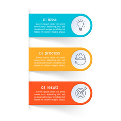 3 steps, option infographic. Menu, list design with three elements and business icons. Presentation, layout banner template. Vector illustration.