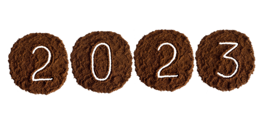 New year 2023 from coffee drawn on a white background from ground coffee, year of the rabbit