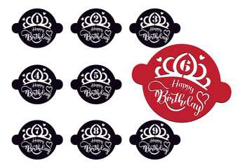 Set of Festive stencils with numbers from 1 to 9 and a crown. Decor of confectionery and drinks for a child's birthday.