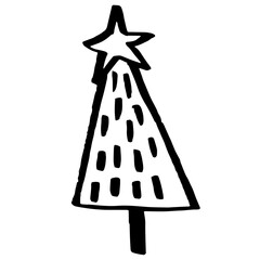 Textured hand drawn ink decorative spuce tree christmas illustration 