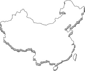 Hand Drawn of China 3D Map.