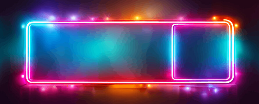 color rectangle neon frame, glowing neon light, background, banner