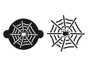 Stencil for decorating confectionery for Halloween with a cobweb and a spider. Silhouette of a spider in the web