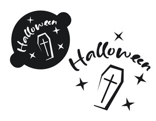 Halloween stencil with coffin and cross. Silhouette illustration for Halloween. Decorating confectionery for Halloween