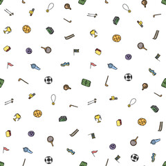 Seamless sport pattern. Doodle vector with sport icons. Vintage sport background