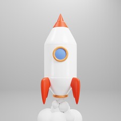 3d rocket launch on white background. 3d rendering illustration