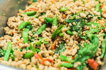 Thai cuisine, Stir fried minced pork  with long beans