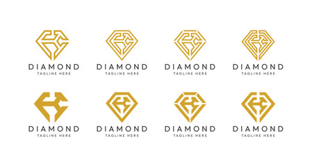 Set of K letter diamond monogram logo design bundles. The perfect logo to use for jewelry companies, mining industries and the like