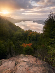Essen, Germany - View of Lake Baldeneysee and Ruhr river at sunrise. A beautiful autumn landscape....
