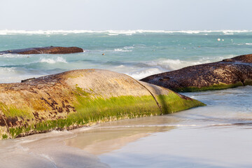 Coastal concrete protective structures are on Bavaro Beach