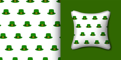 St. Patrick's Day hat seamless pattern with pillow. Vector illustration