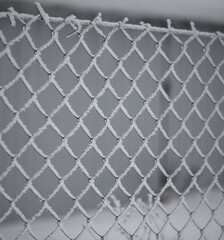 White snowflakes on a metal fence.