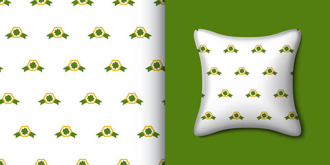 Clover badge seamless pattern with pillow. Vector illustration