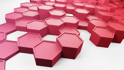 Hexagonal background with red hexagons, abstract futuristic geometric backdrop or wallpaper with copy space for text