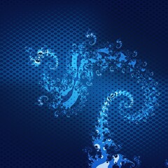contemporary abstract in many blue colours of fractal underwater with bokeh layer added
