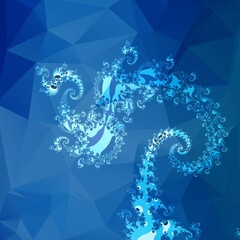 contemporary abstract in many blue colours of fractal underwater with bokeh layer added