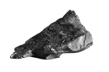 Pile black coal isolated on a white background, Particles of charcoal.