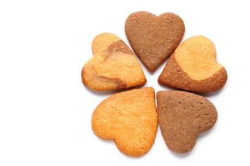 Butter cookies in the shape of heart isolated on white background