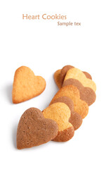 Butter cookies in the shape of heart isolated on white background