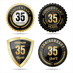 Collection of anniversary golden badges and labels vector illustration 
