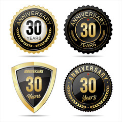 Collection of anniversary golden badges and labels vector illustration 