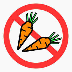 No carrot. Green ban. Not vegan. Ban on vegan food. Vector icon.