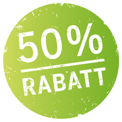 Grüner Button 50% Rabatt zerkratzt