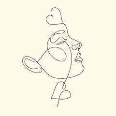 One line drawing abstract heart face of woman. Minimalist romantic logo