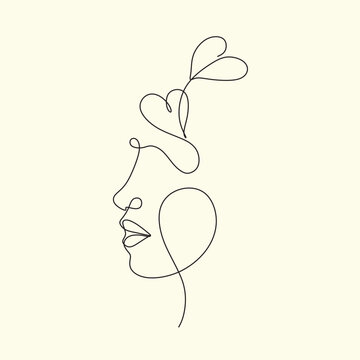 recommend clip art: One line drawing abstract heart face of woman. Minimalist romantic logo