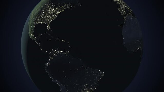 Seamless looping animation of the earth at night zooming in to the 3d map of Barbados with the capital and the biggest cites in 4K resolution