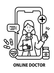 オンライン診察をする医師のイメージイラスト