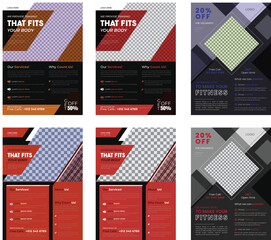 Yellow Blue and Red color GYM / Fitness Flyer template. design of a black red & blue with grunge shapes. vector. bodybuilding A4 size flier