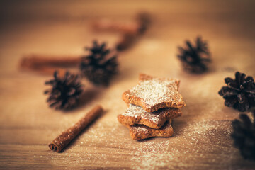 Christmas kitchen. background image homemade cookies on wooden
