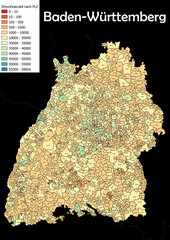 Deutschlandkarte Einwohnerzahl nach Postleitzahl Karte von Bundesland Baden-Württemberg 