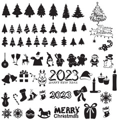 Set of winter and Christmas silhouettes. Christmas collection. Clip art for banner, flyer, business, card, poster. Vector.