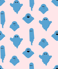 Pink cute halloween ghost seamless pattern repeat print background. Vector illustration. Great for kids and home decor projects. Surface pattern design.