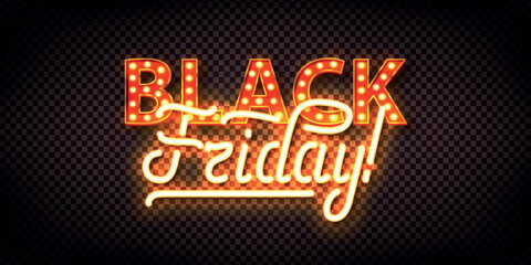 Vector realistic isolated neon marquee sign of Black Friday text on the transparent background.