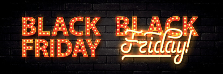 Fototapeta na wymiar Vector realistic isolated neon marquee sign of Black Friday text on the wall background.