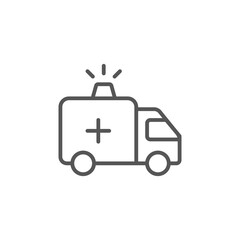 ambulance icon, outline emergency car, medicine van, care medic support, thin line web symbol on white background
