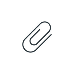 Black isolated icon of paper clip on white background. Silhouette of paper clip. Flat design.