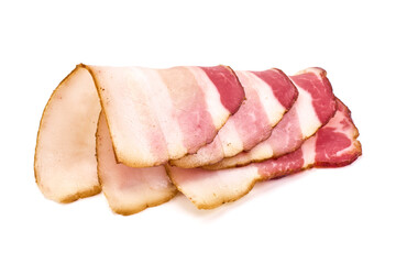 Sliced smoked pork loin, pork meat, isolated on white background.