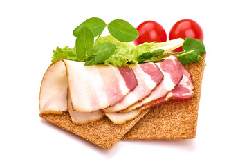 Sliced smoked pork loin, pork meat, isolated on white background.