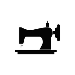Sewing machine icon in black flat glyph, filled style isolated on white background