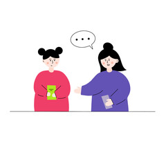 Two girls are talking to each other. Vector illustration